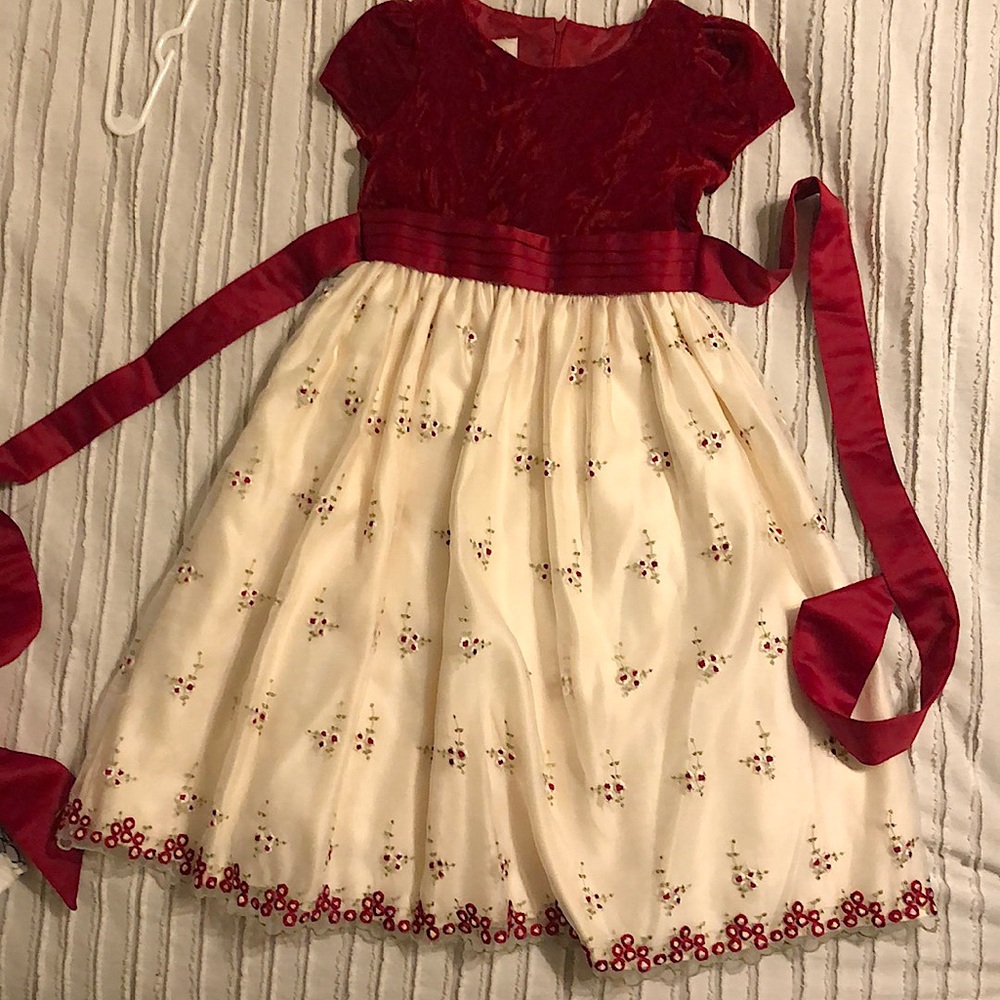 Girls Cinderella formal red and white floral dress